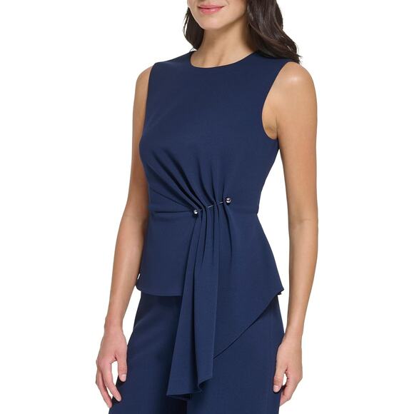 NWT - DKNY Women's Sleeveless Side-Draped Wide-Leg Jumpsuit - Navy - 10 - Picture 3 of 10